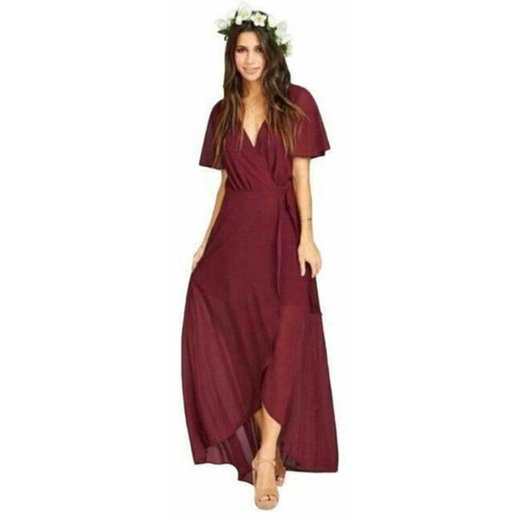 Show me Your Mumu Sophia MAXI DRESS Burgundy Red Flutter Sleeve Tie Chif… - Picture 1 of 5